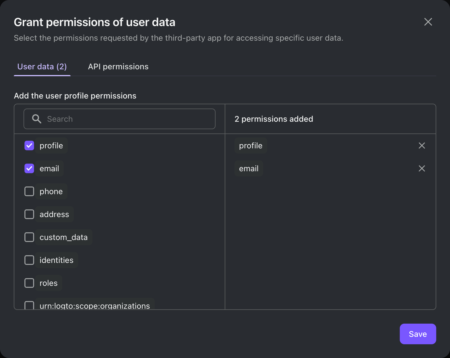 Permisos de la aplicación de terceros